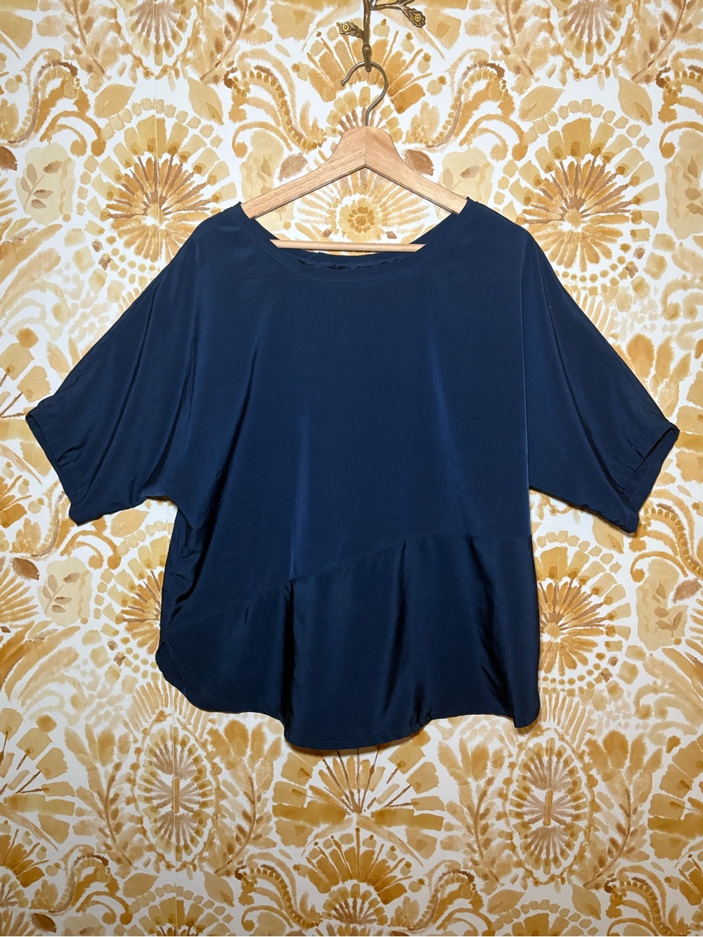 Navy Blue Flowy Peplum Blouse | Minimalist Oversized Top | Coastal Chic Boho - Picture 3 of 7